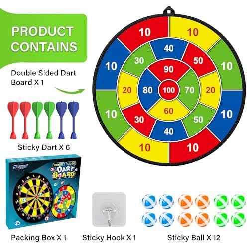 Large Dart Board for Kids, Kids Double-Sided Dart Board with Sticky Balls and Darts, Indoor/Outdoor Sport Fun Party Play Game Toys, Gifts for 3 4 5 6 7 8 9 10 11 12 Year Old Boys Girls