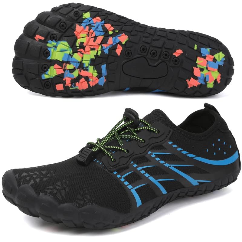 Water Shoes for Men and Women Quick Dry Aqua Barefoot Shoes Black Blue 11 Women / 10 Men