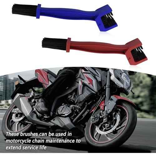 2PCS Motorcycle Chain Brush,Double-Ended Motorcycle Chain Cleaner with Three-Sided and Long Bristles,Universal Motorcycle Chain Cleaning Kit for Motorcycle Bicycle Mountain Bike (1 Red + 1 Blue)