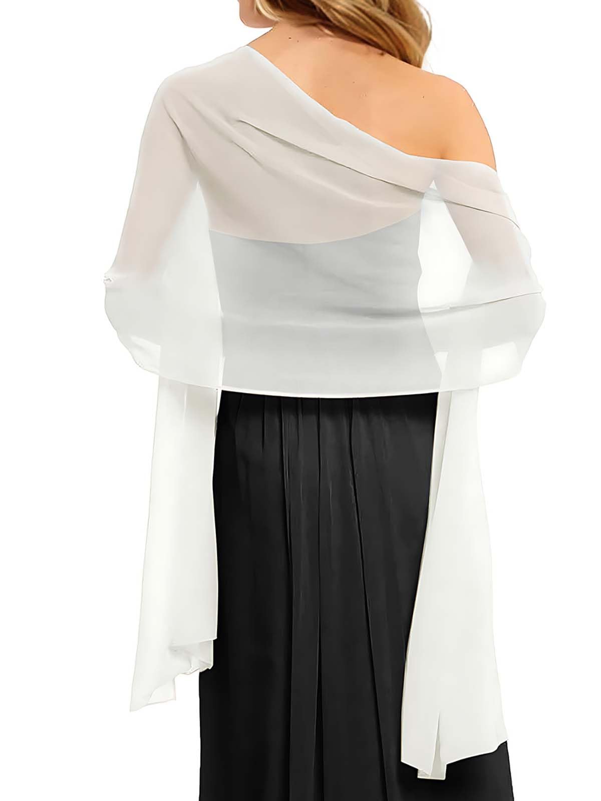 Women's Solid Chiffon Scarves Shawls Wraps for Bridal Wedding Party Evening Dress Gifts (White)