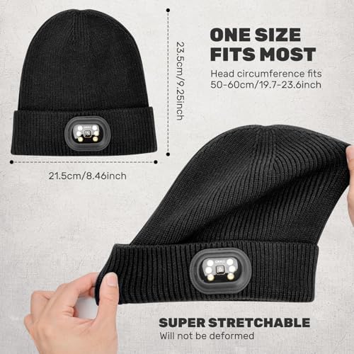 Unisex LED Beanie with Light, USB Rechargeable Headlamp Hat, Winter Gifts for Men Women Husband Him