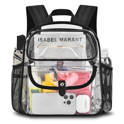 Clear Stadium Backpack with Multi-Pocket & Wide Straps - Black