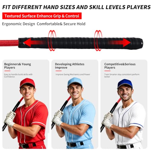 Red Rope Swing Bat Trainer for Baseball & Softball with 12 Training Balls