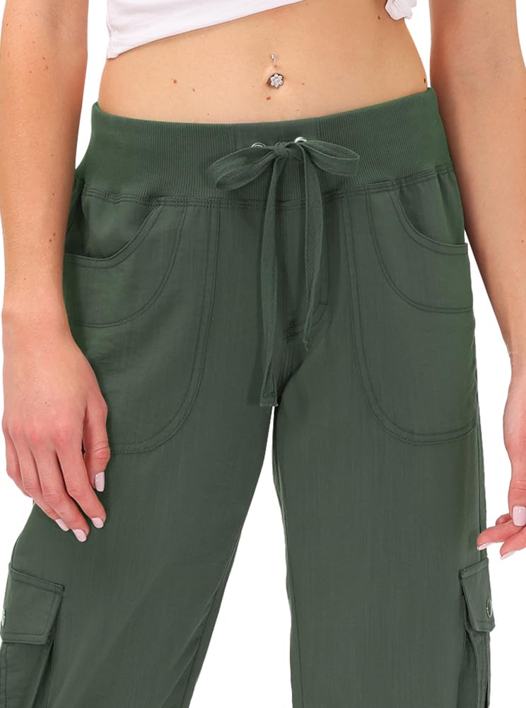 MoFiz Womens Capris with Pockets Loose Fit Casual Capri Pants Dressy Lightweight Ladies Baggy Cargo Pants for Hiking Army Green 3XL