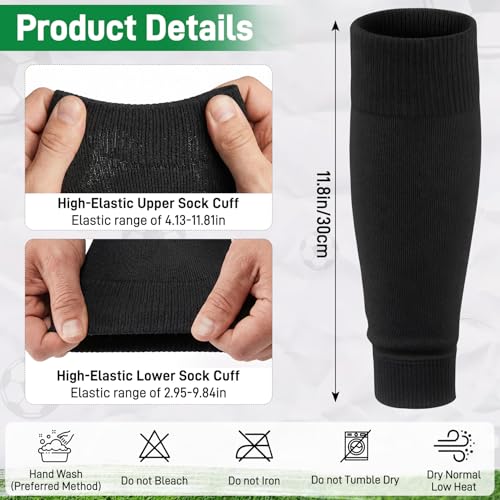 Pre Cut Soccer Socks & Leg Sleeves for Football Baseball Softball Rugby - Black Large - 3 Pairs