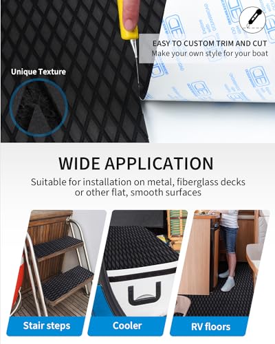 Black Camouflage Boat Flooring Traction Pad - 96"L x 16"W, UV Resistant