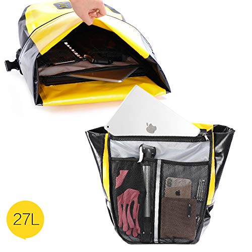 Waterproof Bike Pannier Bag 27L Yellow Cycling Saddle Bag with Shoulder Strap