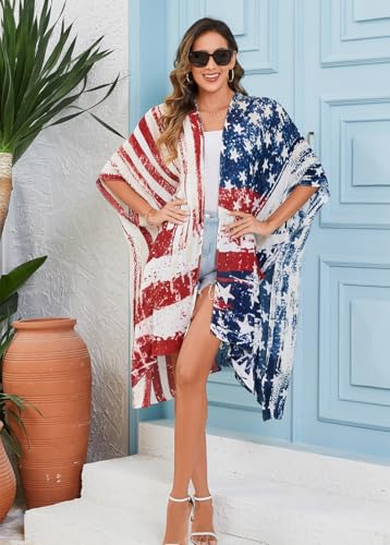 Women's American Flag Beach Cover Up Cardigan Loose Top Shirt