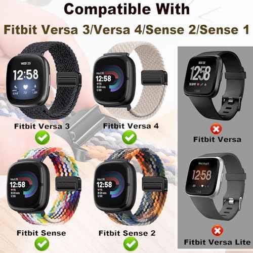 Braided Magnetic Bands Compatible with Fitbit Versa 4/Fitbit Versa 3/Sense 2/Sense 1,Soft Stretchy Elastic Nylon Sport Loop Strap for Women Men (Denim Blue)