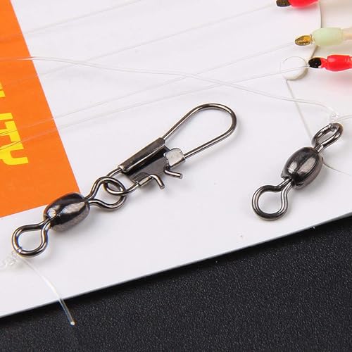 Saltwater Surf Fishing Rigs with Real Fish Skin Glow Beads Hooks Swivels - Size 4, 8 Pack - Type A