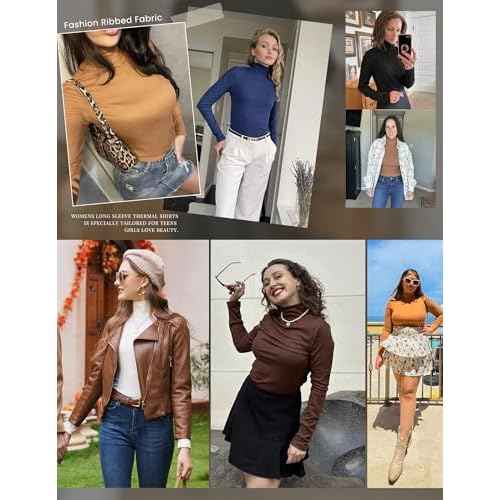 Ekouaer Women Turtleneck Shirt Long Sleeve Layer Tops Basic Ribbed Tees Soft Stretch Thermal Undershirts Lightweight Blouse