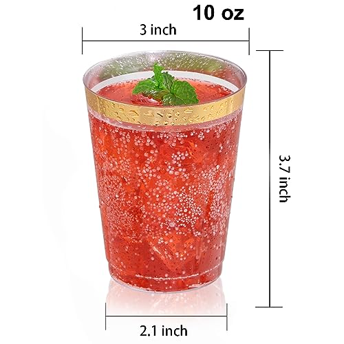 DaYammi 200 Pack Gold Rimmed Disposable Plastic Cups 10 Oz - Gold Variation