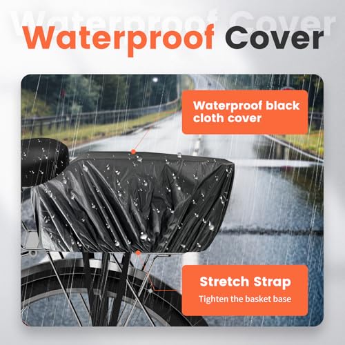 Heavy Duty Rear Bike Basket with Cargo Net & Waterproof Cover - Large Capacity