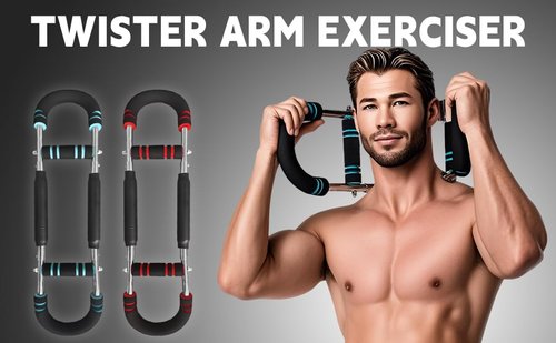 Twister Arm Trainer, Adjustable Spring Workout Bar, Forearm Triceps Chest Enhanced Exercise Strengthener, Arm Trainer 60-100lb, Portable Power Twister Bar, Portable Home Fitness Equipment (B-Blue)