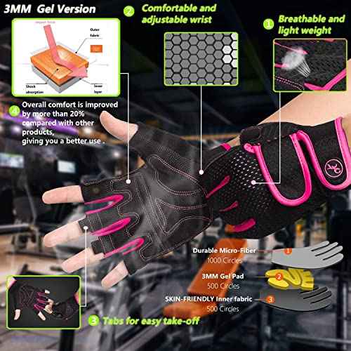 MOREOK Workout Gloves Padded Weight Lifting Gloves for Men/Women, [3MM Gel] Fingerless Grip Gym Gloves Fitness Gloves for Exercise,Hanging,Weightlifting, Cycling, Pull ups, Rowing