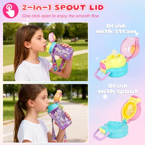Kids Water Bottle with Straw & Spout 20oz Leak-Proof BPA-Free Tritan Cup