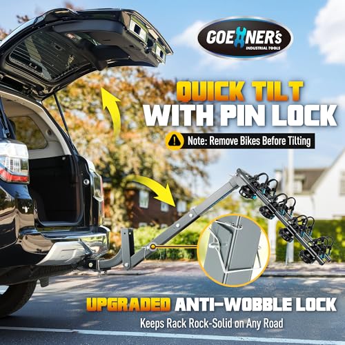 GOEHNER's Heavy-Duty 4-Bike Hitch Rack 240 lbs Capacity, Dual Locking Car Bike Carrier