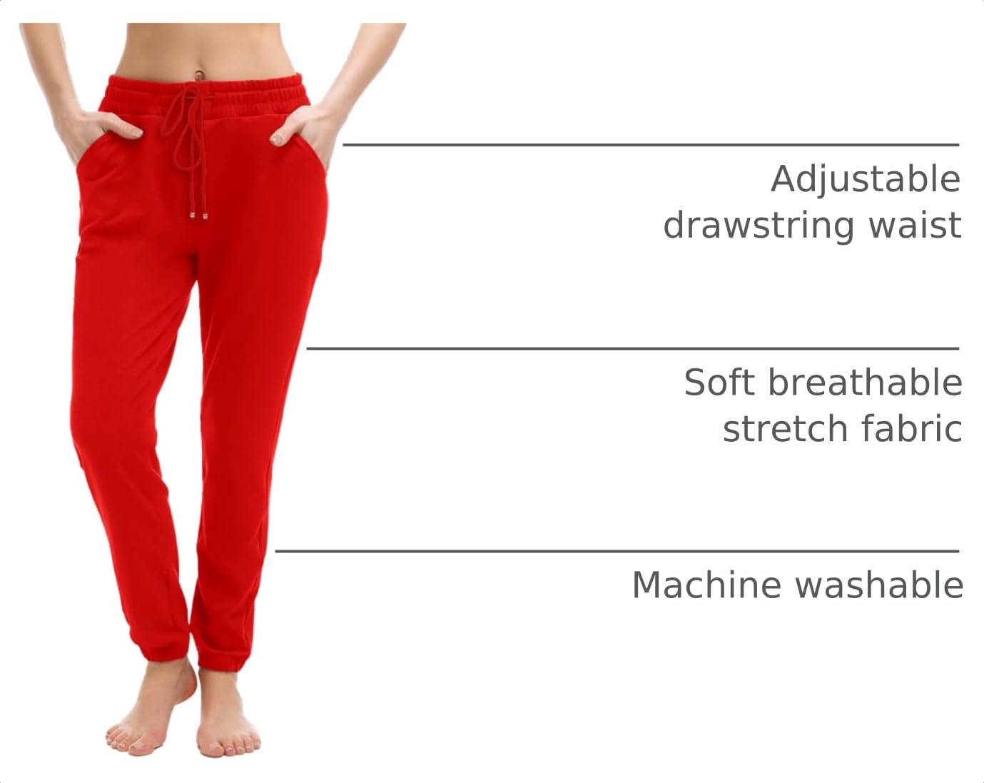 Walifrey Womens Joggers with Pockets, Drawstring Sweatpants Women for Lounging Jogging Gym and Workout BrightRed,1 Pack BrightRed S