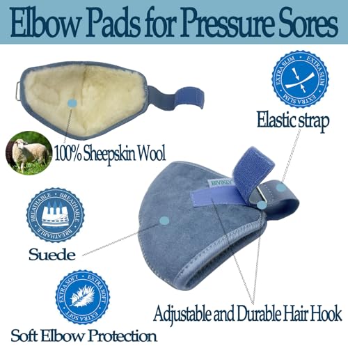 L Blue Sheepskin Elbow Pressure Sore Protector Pad for Elderly & Medical Use - 1 Pc