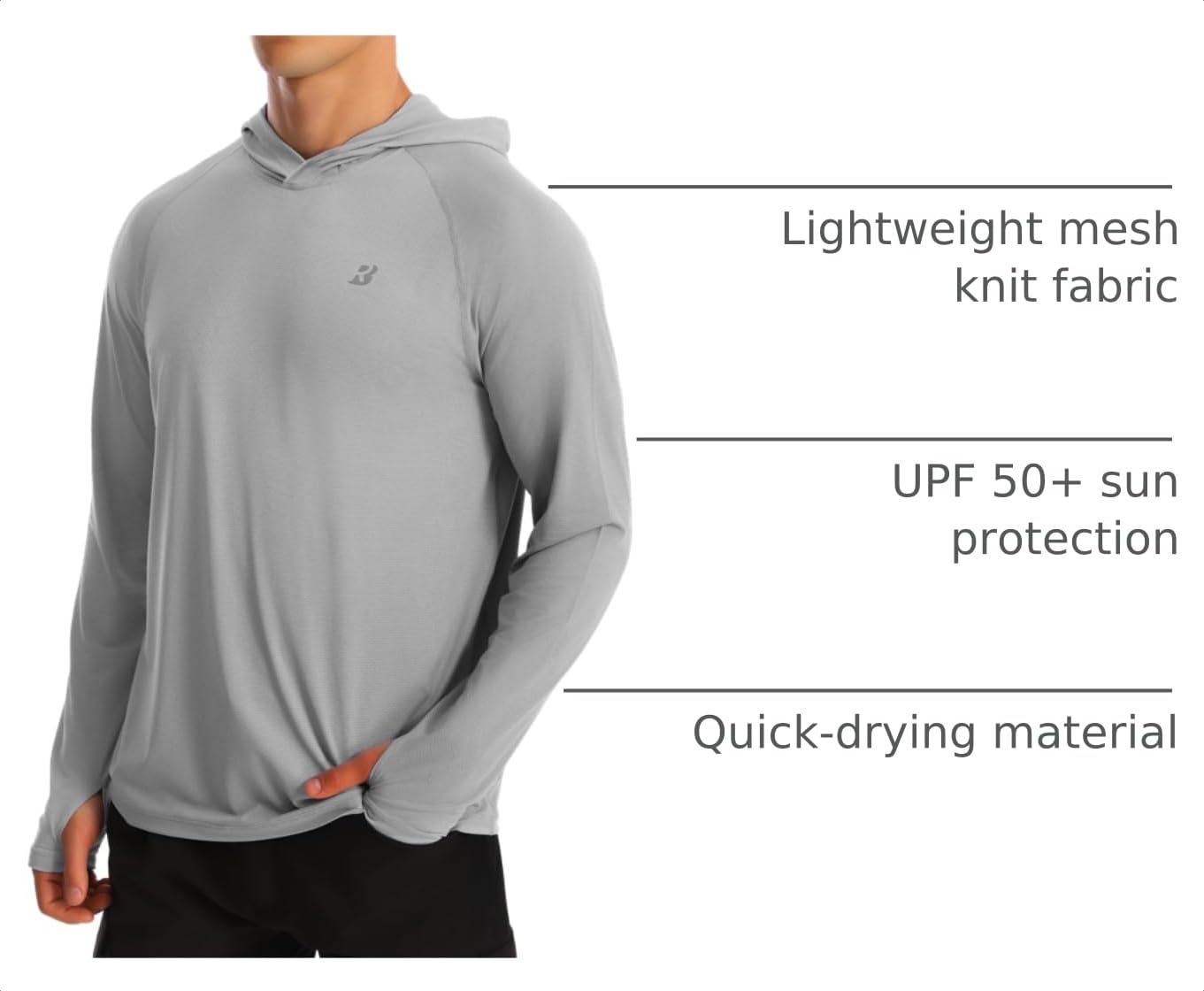 Roadbox Mens Sun Protection Shirts, UPF 50+ Long Sleeve Fishing Shirt with Hood, Lightweight UV SPF Hiking Running Workout Athletic Rash Guard Quick Dry