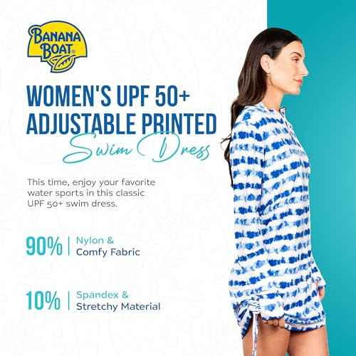 Banana Boat UPF 50+ Women's Adjustable Long Sleeve Swim Dress with UV Sun Protection Floral Design | Breathable Sun Dress