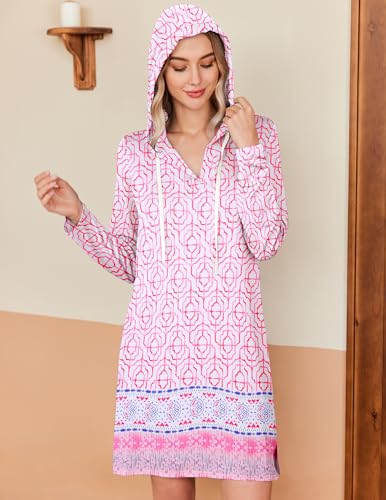 HOTOUCH Women's UPF 50+ Beach Cover-Up Dress with Long Sleeves - Small / Pattern 1