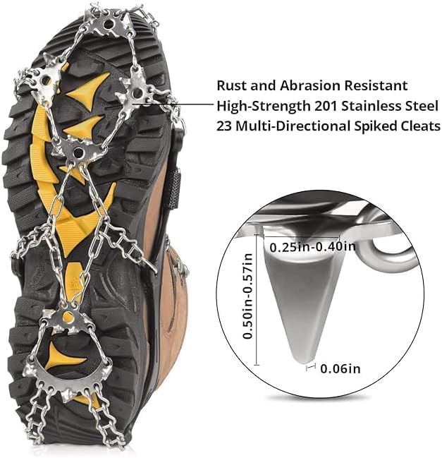 Ice Trekkers for Boots - Crampons Ice Cleats Traction Snow Grips for Boots Shoes with 23 Stainless Steel Spikes Anti Slip for Walking,Hiking,Climbing,Fishing and Mountaineering (Large)