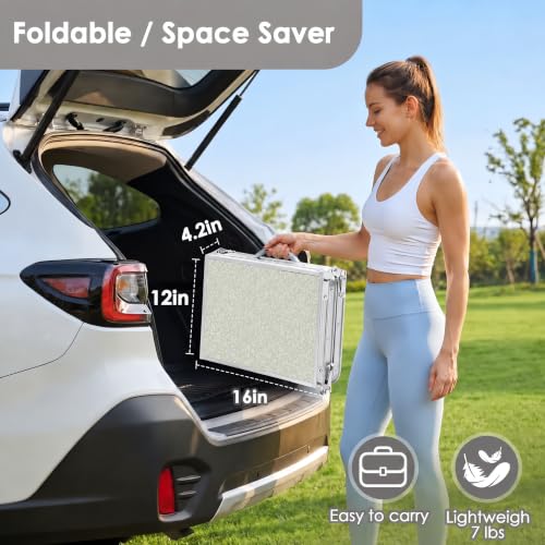Silver Folding Camping Table 3 Foot with Adjustable Heights & Storage - Portable Lightweight