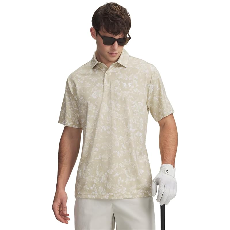 Under Armour Golf Matchplay Printed Polo Shirt - Khaki Base / Summit White / White - X-Large