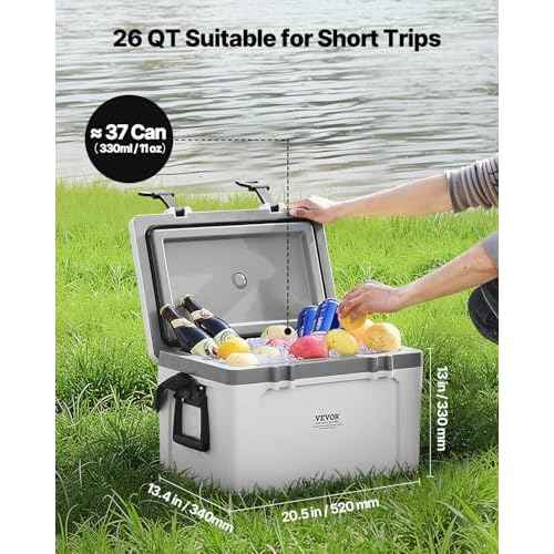 VEVOR Portable Cooler,Hard Cooler with Ice Retention, Heavy-Duty Handles and Strap, Lightweight Rigid Material Insulated Portable Cooler, Suitable for Family Picnics and Short Trips