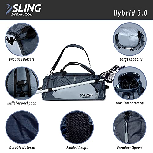 Lacrosse Bag Hybrid 3.0 Duffel Backpack Holds 2 Sticks 40L Capacity