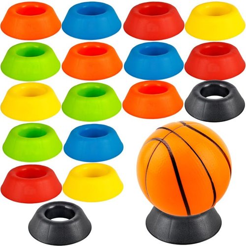 Norcoin 18 Pack Bowling Ball Cup Stand Plastic Bowling Ball Holder Ring Colorful Sports Ball Cup Display Stand for Softball Bowling Basketball Football Volleyball Souvenir Base Stand