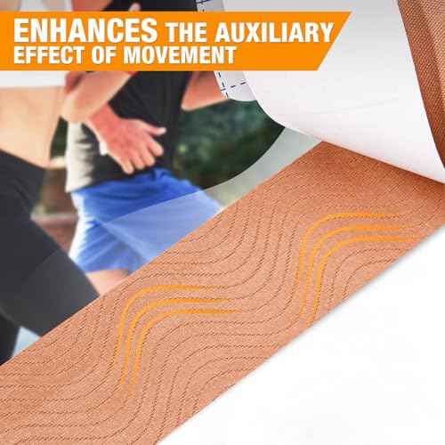 Kinesiology Tape Pre-Cut 2 Rolls, Athletic Tape for Muscle Joints Support and Recovery, Waterproof, Breathable, for Outdoors, Exercise and Fitness, 40 Strips, Beige, 2inch x 16ft