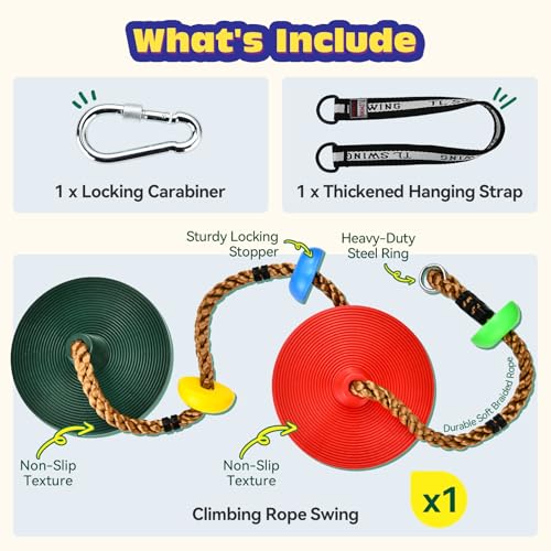 Kids Tree Swing with Dual Large Discs and Platforms - Red Green Variation