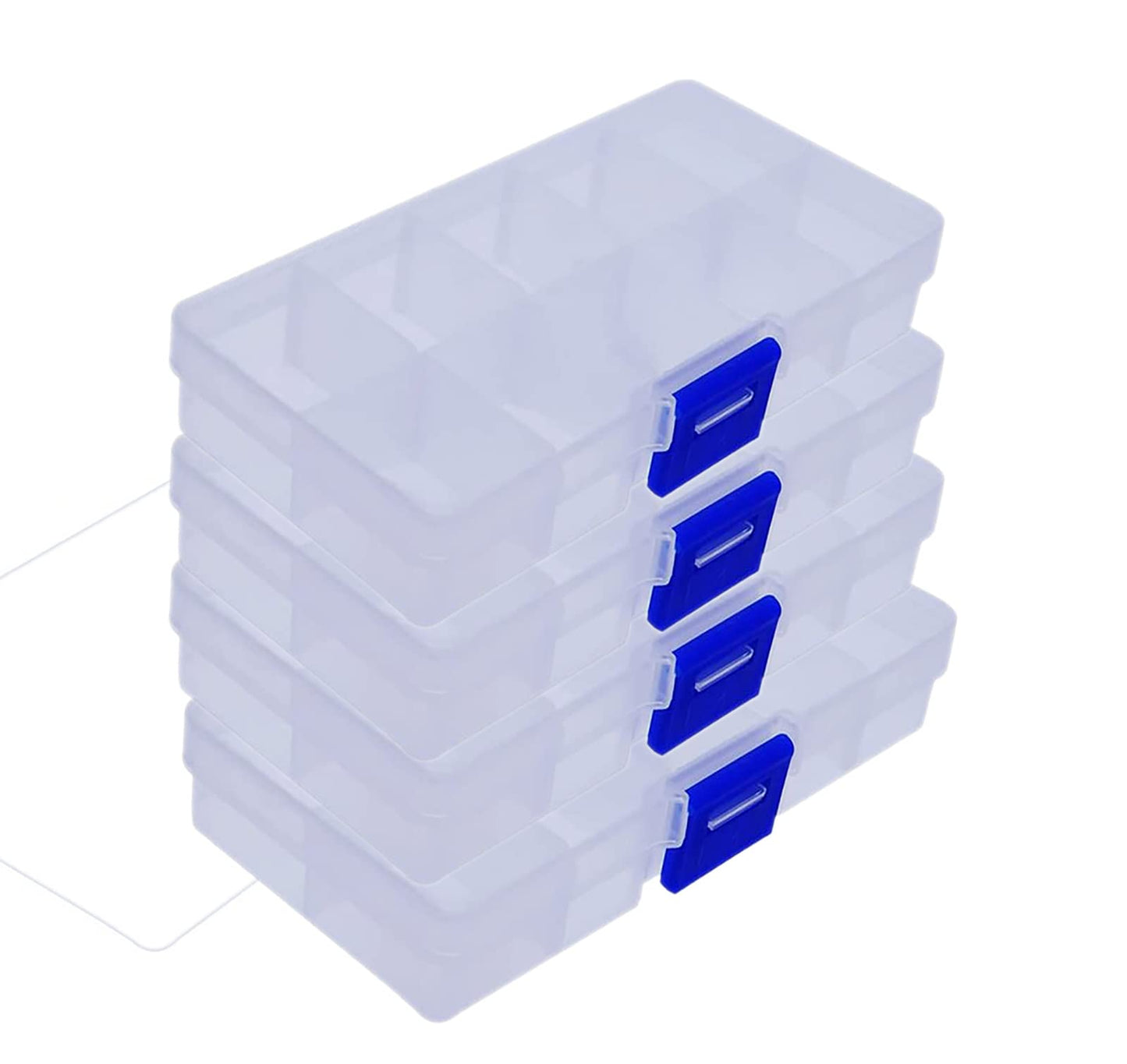 Yansanido 4 Pcs 10 Grids 5 Inch x 2.5 Inch Adjustable Small Removable Clear Plastic Jewelry Organizer Divider Storage Box Jewelry Earring Tool Containers (White (10-Grid) 4pcs)