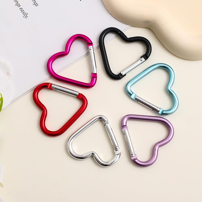 2Pcs Cute Heart Shape Carabiners Keychain Clips,Backpack Water Bottle Aluminum Alloy Accessory and Keychain Carabiners for Dog Leash Water Bottle Holder Snap,Snap Hook for Camping Accessories (Pink)