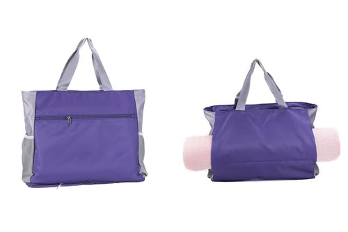 FATOLXX Pilates Yoga Tote Bag - Waterproof Hot Yoga Mat Holder Carrier for Women Fits Your All Stuff with Wet Pocket and Bottle Holder-Purple/Grey