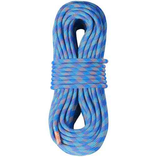 VEVOR 10.2mm Dynamic Climbing Rope, Outdoor Rock Climbing Rope 25KN Breaking Tension, Stretchable Fiber Rope with Steel Snap Hooks for Escape, Rappelling, Fire Rescue, Blue