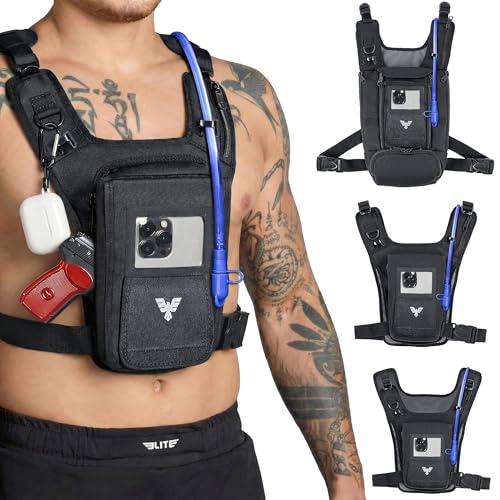 Elite Hydra Running Chest Pack with Phone Holder & Water Bladder - Black / Medium