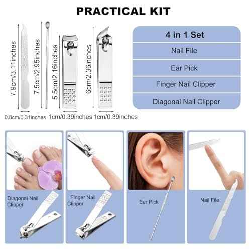 30 Sets Finger Nail Clipper Set Bulk,4 in 1 Adult Stainless Steel Travel Manicure Kit with Case Individually Wrapped Nail Clippers Bulk for Homeless,Hotel,Charity(2 Colors)