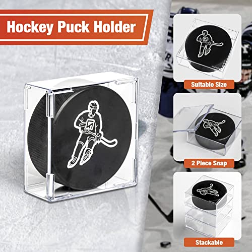 Cube Square Hockey Puck Display Cases - 6-Count Clear Box Set, 2-Piece Snap Design