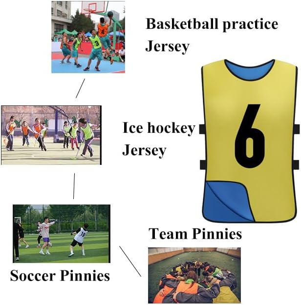 12 Pack Reversible Numbered Pinnies, Double Sided Scrimmage Vest,Team Practice Jerseys for Kids and Adult