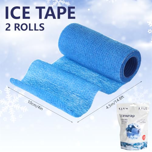 Ice Tape Self Sticking Ice Wrap 2 Pcs 10cm x 4.5m Instant Cooling Bandage for Muscle Pain & Swelling