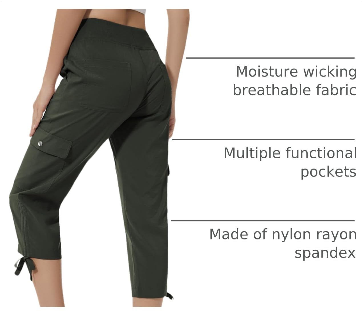 YuKaiChen Women's Capris Hiking Summer Pants Outdoor Athletic Travel Casual Lightweight Quick Dry with Pockets ArmyGreen XL