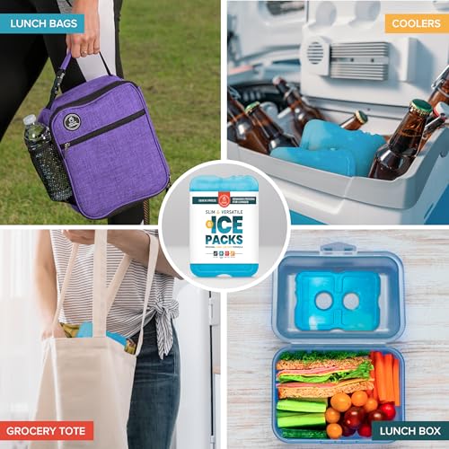 Blue Set of 6 Slim Reusable Ice Packs for Lunch Boxes & Coolers