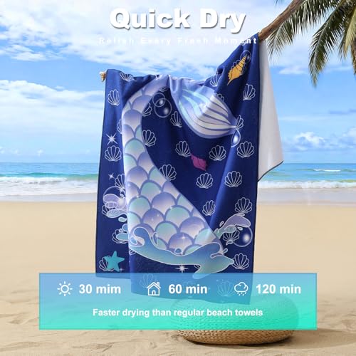 Dark Purple Mermaid Beach Towel Set 4 Pack 30x60in Microfiber Sand-Free Swim Towels