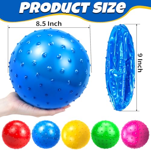 5 Pack 9-Inch Knobby Bouncy Balls - Sensory, Stress Relief & Massage Toys with Pump