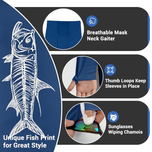 Men's UPF 50+ Long Sleeve Fishing Hoodie Shirt with Neck Gaiter - 3X-Large Navy Tarpon Sketch