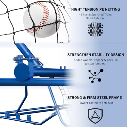 4x4.5 ft Baseball Rebounder Net with Adjustable Angles & Dual Strike Zones