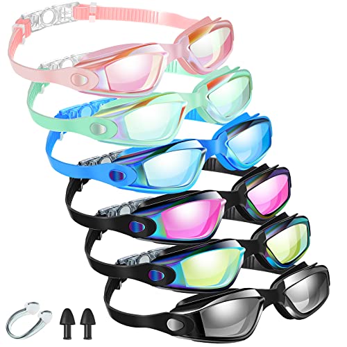 Swim Goggles for Adults and Kids - Lively Color, 6.3 x 1.8 Inches - Flutesan 6 Pack
